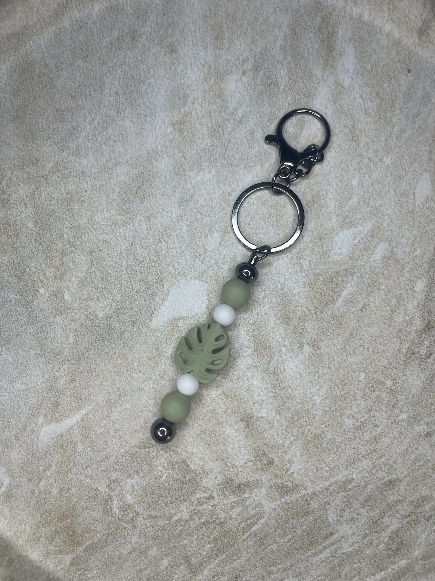 Sage Mosterra Leaf Keychain