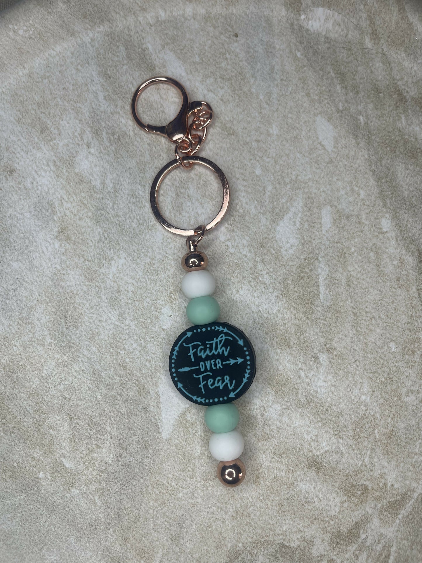Teal "Faith Over Fear" Keychain