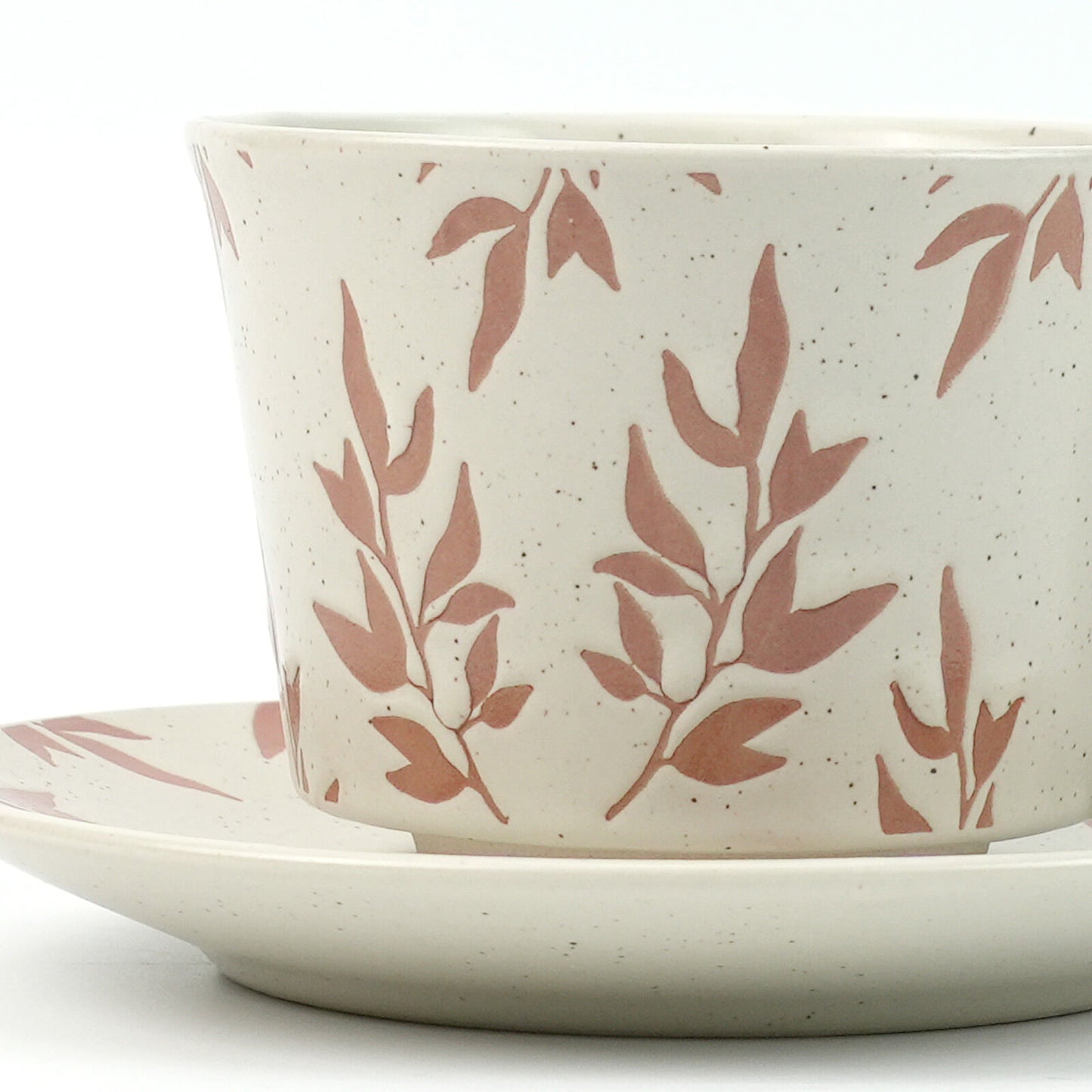 High-Fired Ceramic Stoneware Cup & Saucer Set – 380ml | Floral Earthy Red