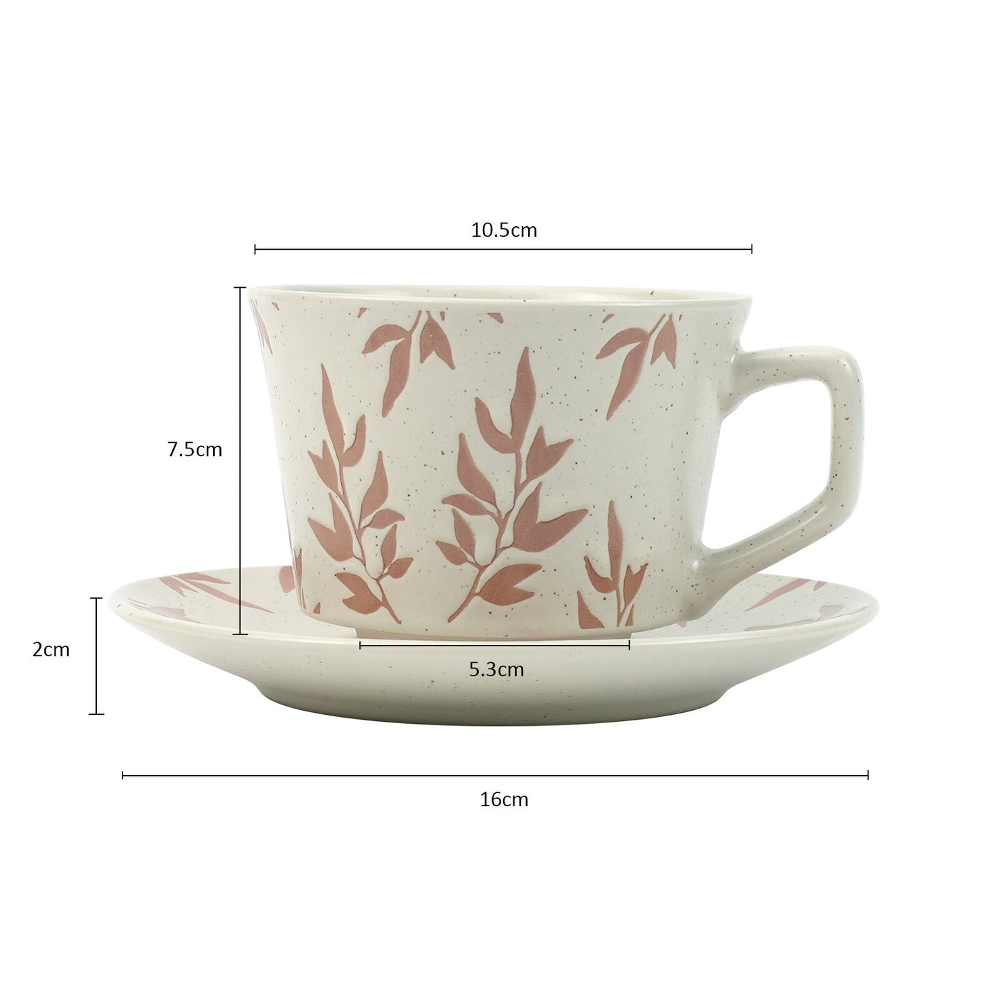 High-Fired Ceramic Stoneware Cup & Saucer Set – 380ml | Floral Earthy Red