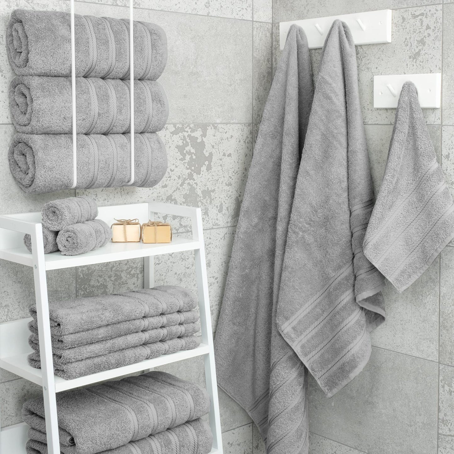 White Luxury 6-Piece Combed Cotton Towel Bale Set - Ultra Soft & Absorbent Bath, Hand, Face Towels