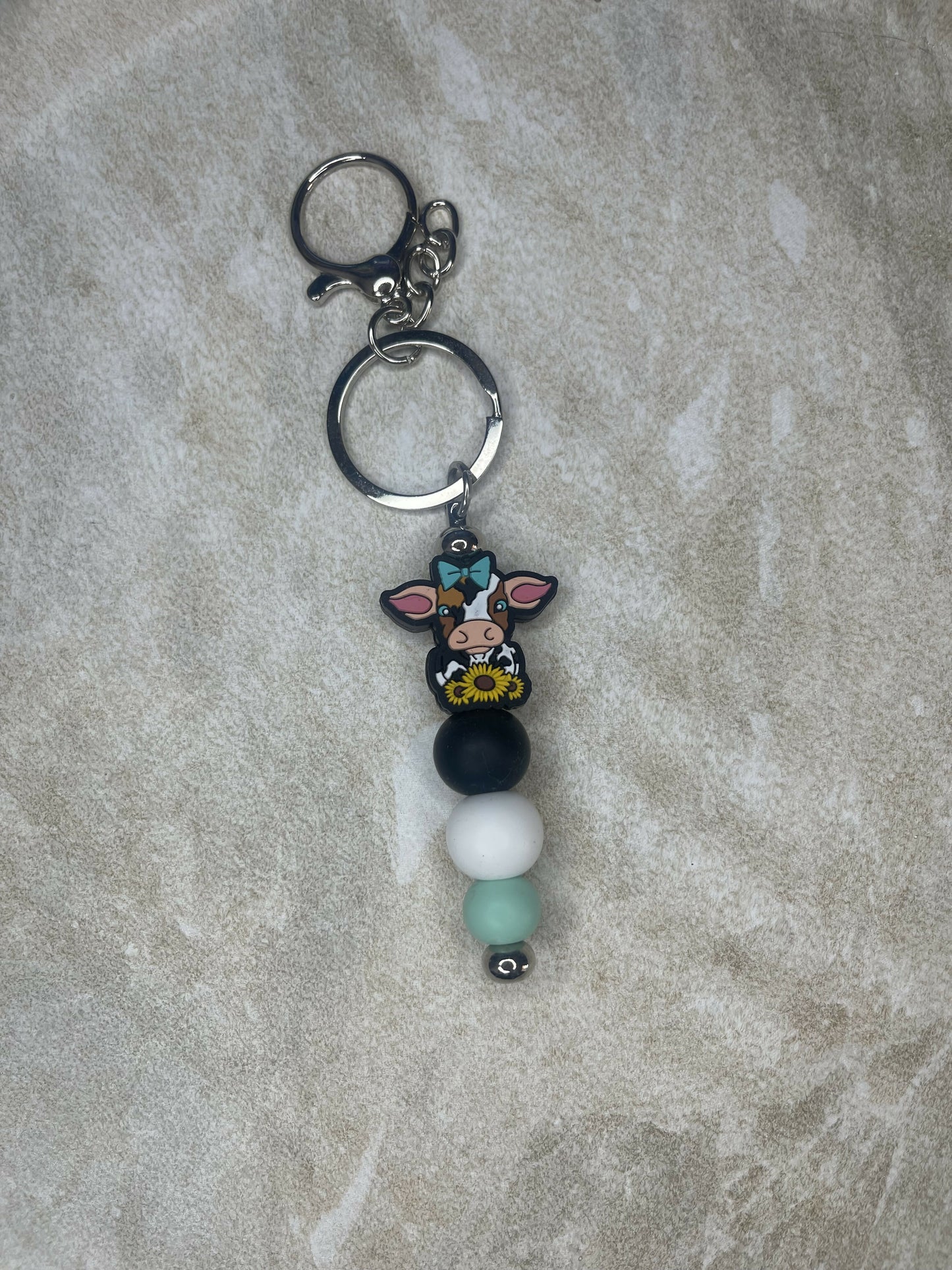 Sunflower Cow Keychain