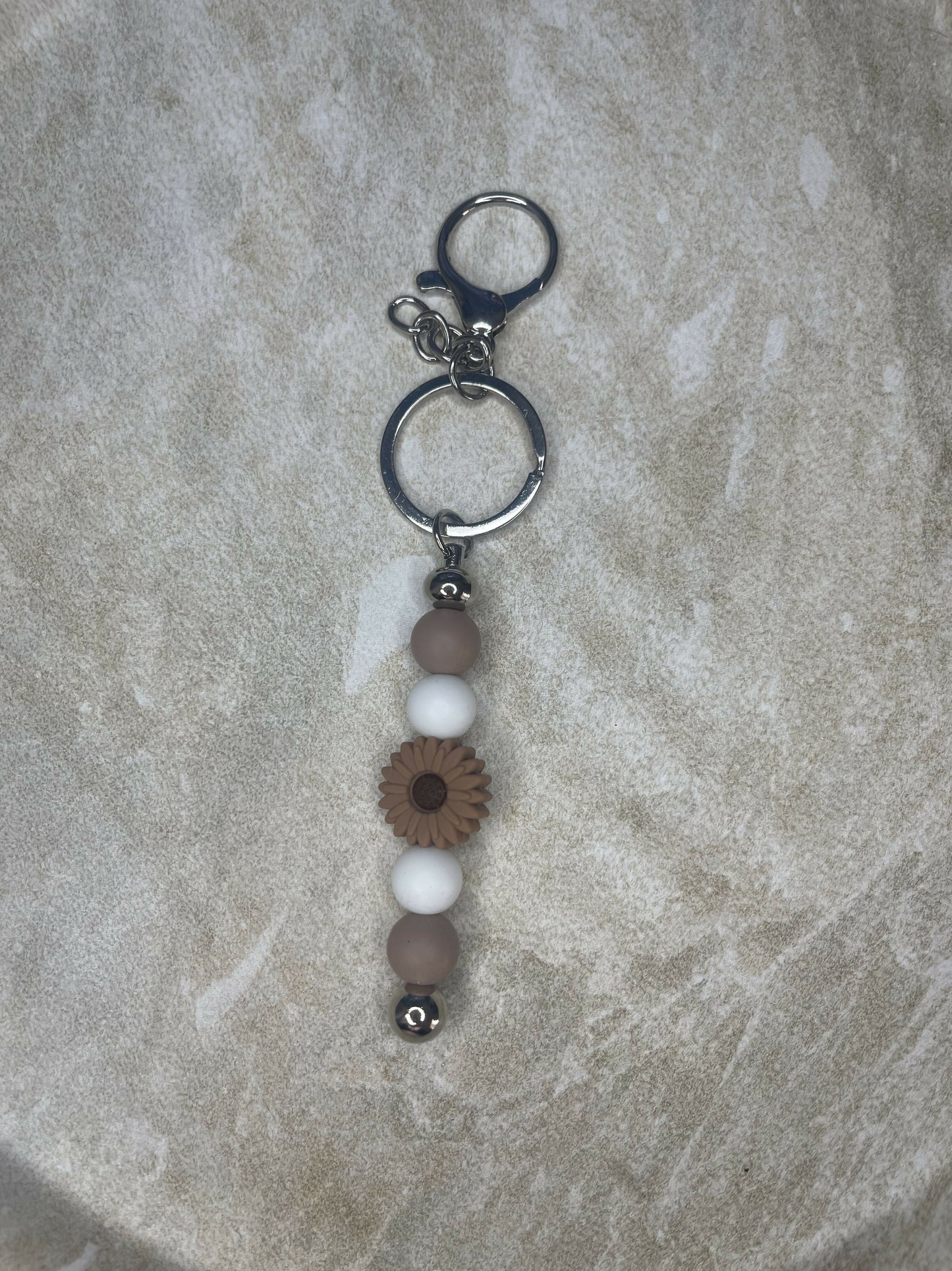 Brown & White Flower Keychain
