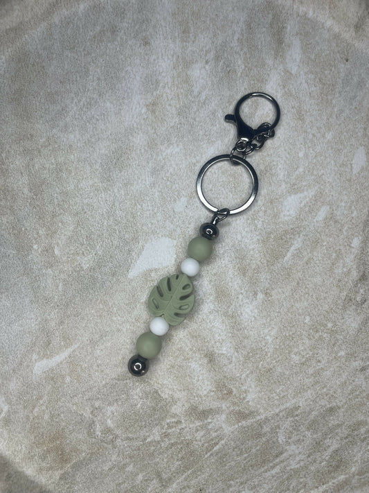 Sage Mosterra Leaf Keychain