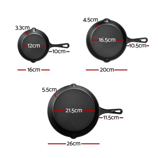5-Star Chef Cast Iron Frying Pan Set – 3pcs