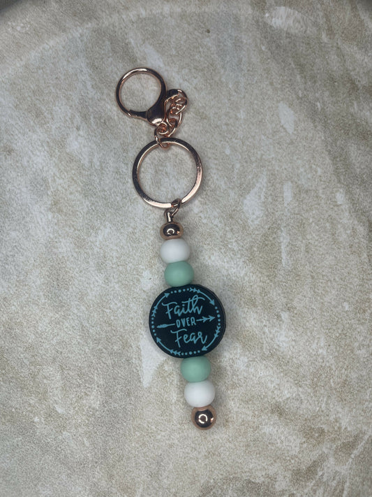 Teal "Faith Over Fear" Keychain