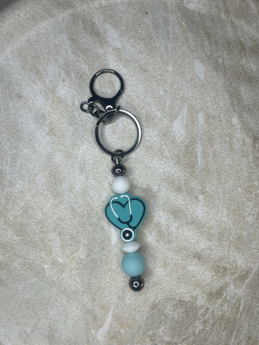 Blue Nurses Heart Keychain
