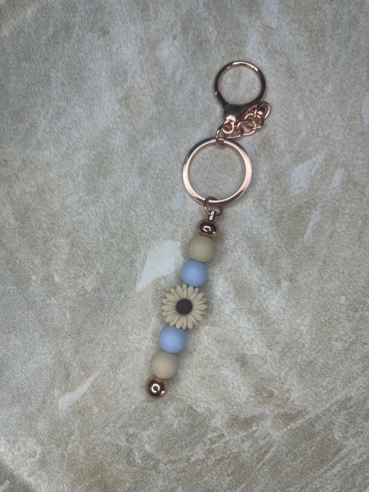 Blue & Beige Flower Keychain