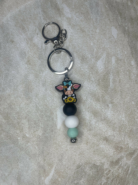 Sunflower Cow Keychain
