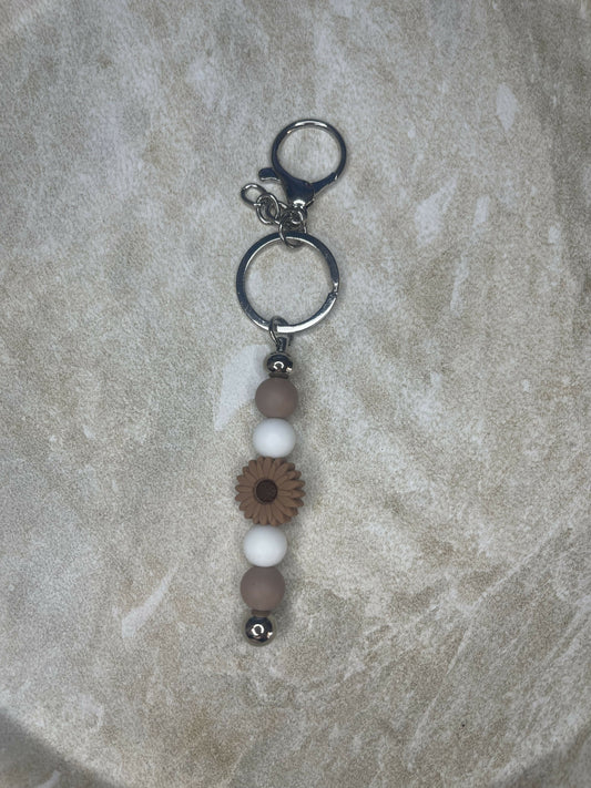 Brown & White Flower Keychain
