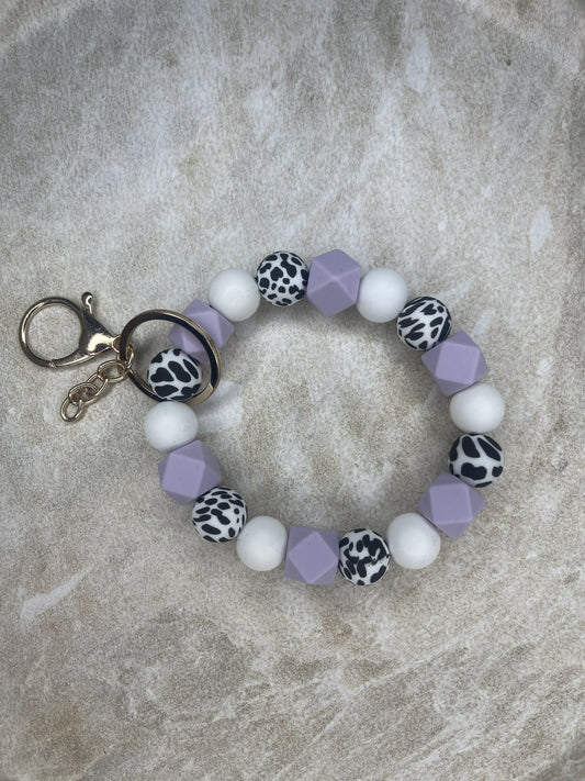 Purple & Cow Print Wrist Keychain