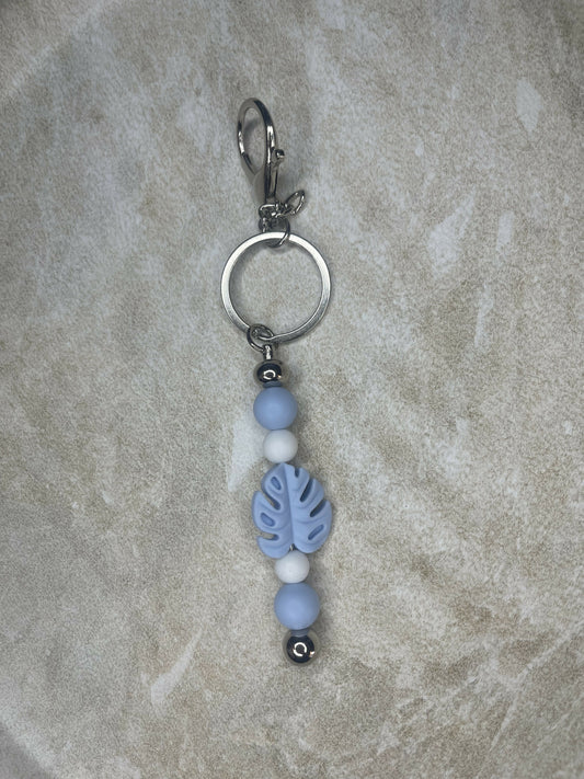 Blue Monstera Leaf Keychain
