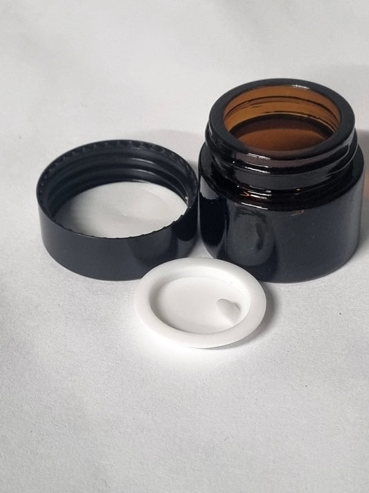 10ml Amber Glass Cosmetic Jar – Thick Glass with Black Lid - $1.50 each