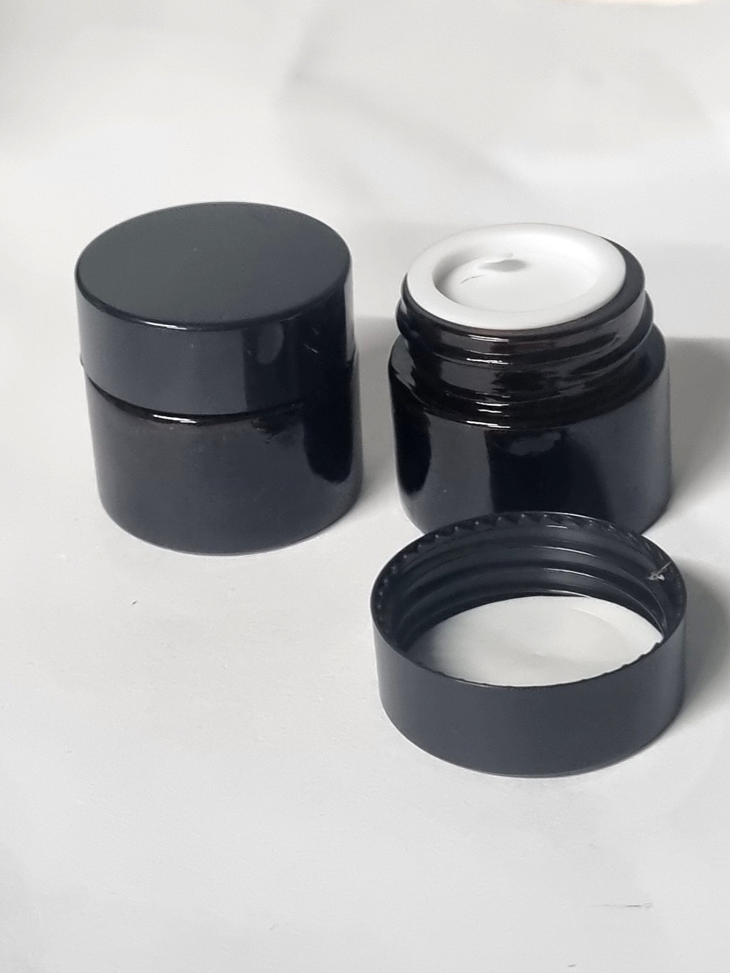 10ml / 50ml / 100ml Amber Glass Cosmetic Jar – Thick Glass with Black Lid - $1.60-$2.00 each