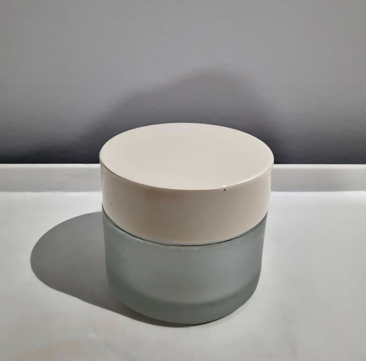 100g Frosted Glass Jar with White Lid – $3.50